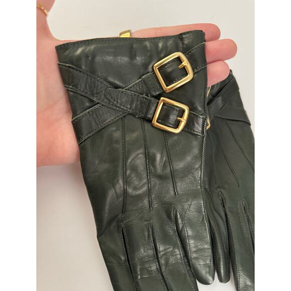 Coach Dark Green Leather Gold Cross-Buckle Winter Gloves - NWOT - Picture 10 of 10